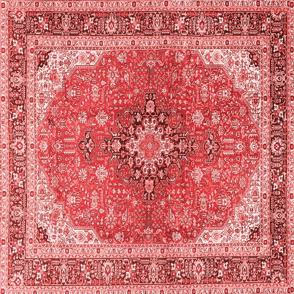 Ahgly Company Indoor Square Medallion Red Traditional Area Rugs, 7' Square