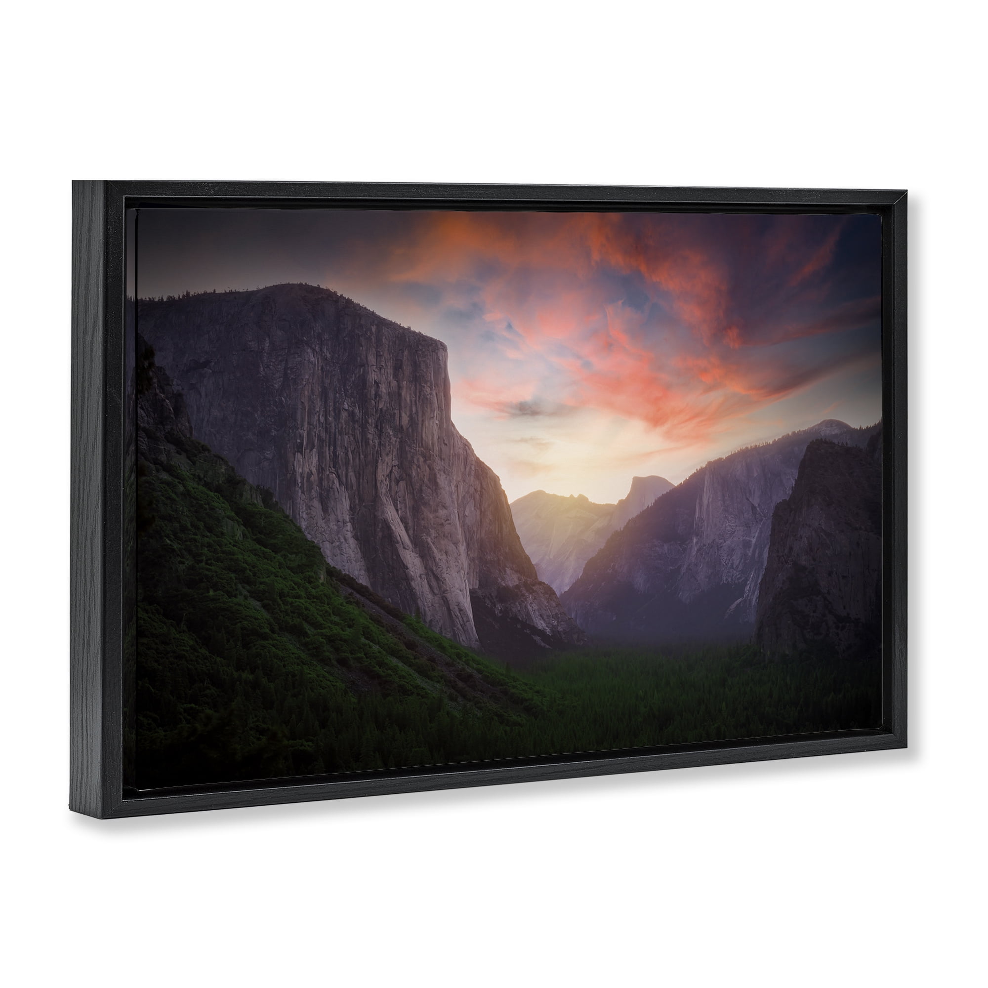 Stupell Industries Sunset Through Mountain Cliffs Landscape & Nature Photography Black Floater Framed Canvas Art Print Wall Art, 31 x 21