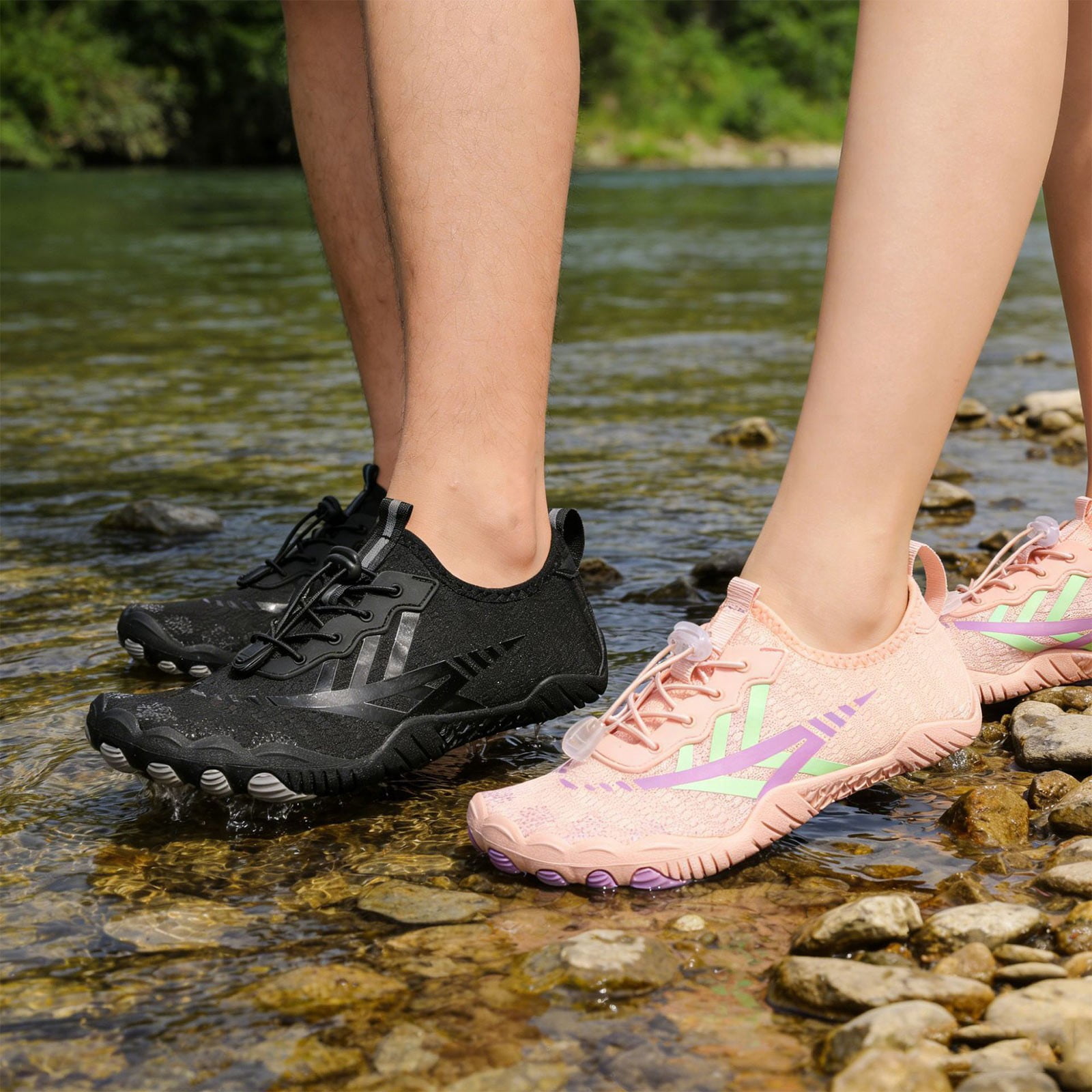 Women's Outdoor -Sport Sneakers Water Shoes for Hiking Walking Cycling Fishing Beach - Non- Breathable Quick-Drying Lightweight Comfortable with Elastic Lock Lace System