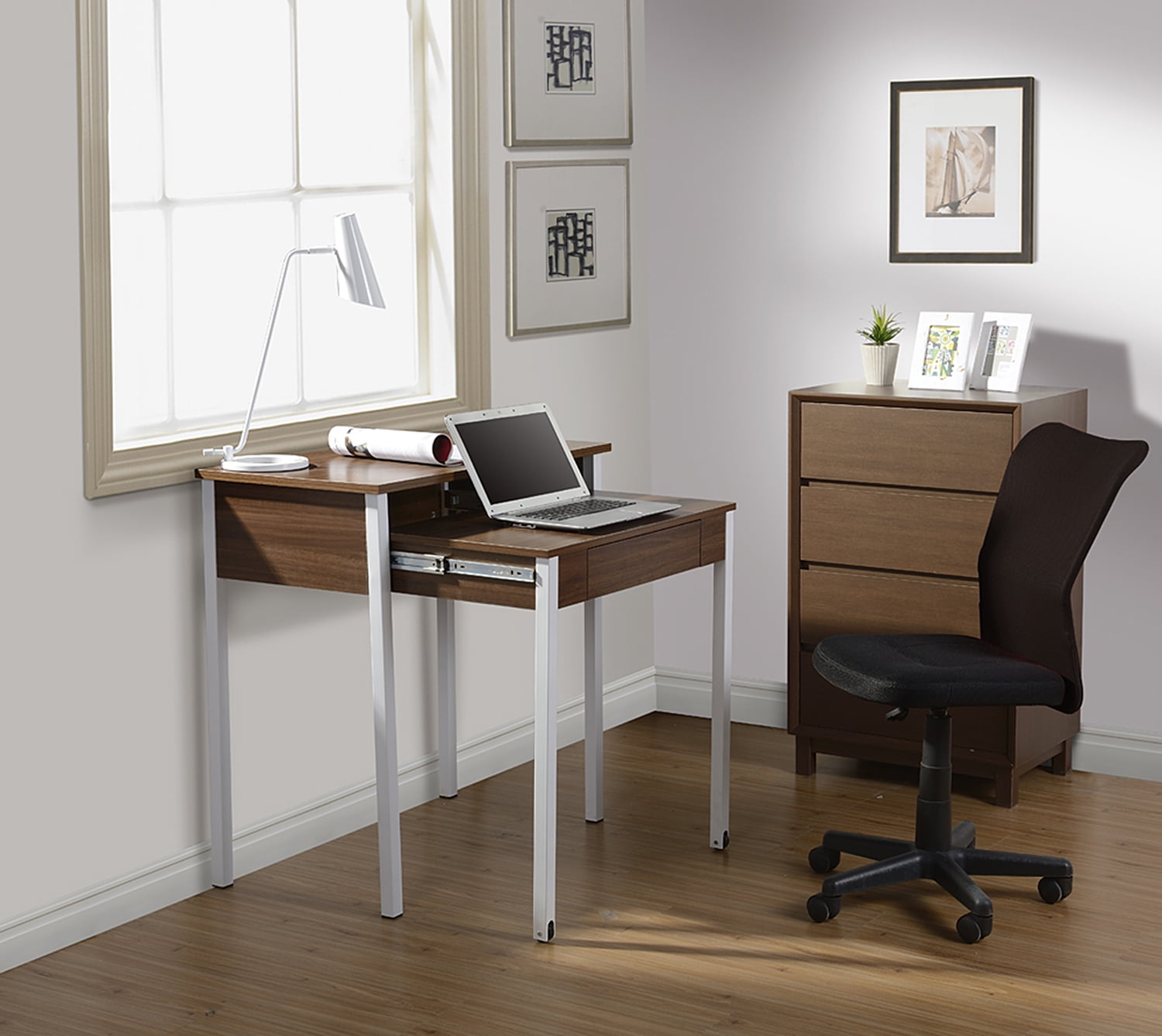 Techni Mobili Retractable Writing Desk with Storage, Ergonomic