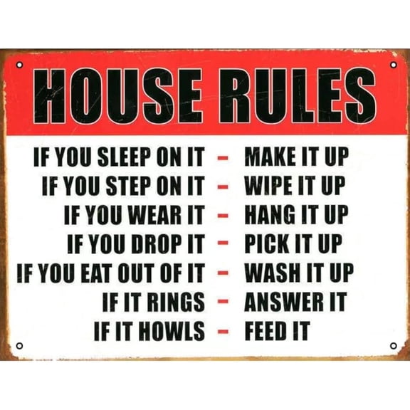 Retro Decor Tin Signs,"Practical House Rules Sign",for garage,bar,restaurant,living room,bedroom,kitchen,cafe,bar,8×12inch