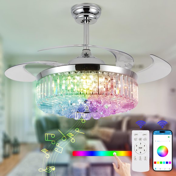 Ventilador de techo Teracfan, 122 cm, retráctil, luz RGB de 6 velocidades
