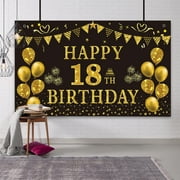 Trgowaul Birthday Decorations SE33for Men - Black Gold Birthday Backdrop Banner 5.9 X 3.6 Fts Happy Birthday Decorations for Boys Photography Supplies Background Birthday Party Decorations