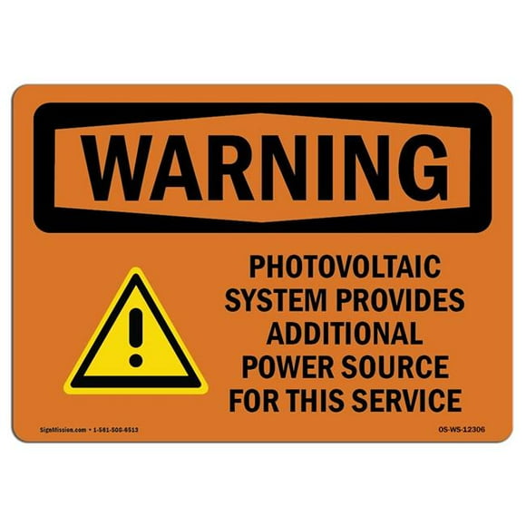 SignMission OS-WS-A-1218-L-12306 12 x 18 in. OSHA Warning Sign - Photovoltaic System Provides with Symbol