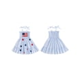 thumbnail image 2 of Loicainy Baby Toddler Girl 4th of July Dresses 6 12 18 24 Months 2T 3T 4T Striped Flag Star Tie Shoulder A-line Smocked Dress for Summer, 2 of 9