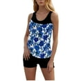 thumbnail image 2 of hoksml Women's Printed Tankini Top and Black Swim Shorts Set Casual Two-Piece Beach Swimsuit for Vacation, 2 of 8
