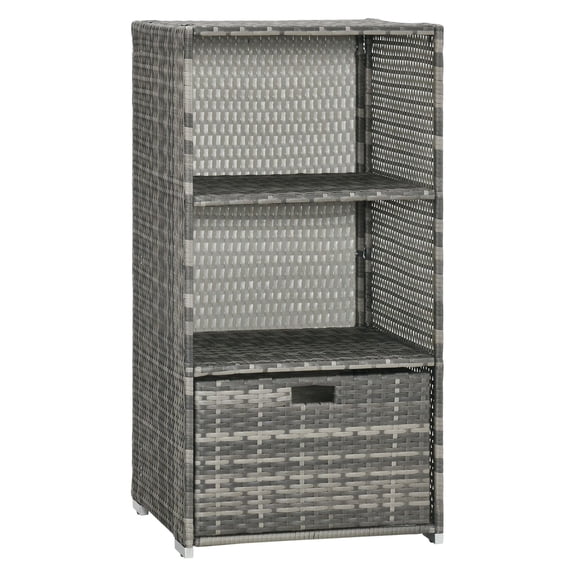 Pool Towel Rack Valet, Waterproof PE Rattan, Grey - Indoor/Outdoor Spa Accessory with Shelves & Basket