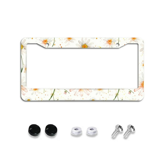 Watercolor Daisy License Plate Frames for Women Men Car Plate Holder Cover Metal Tag Aluminum Car Accessories Front Rear Plate Decor