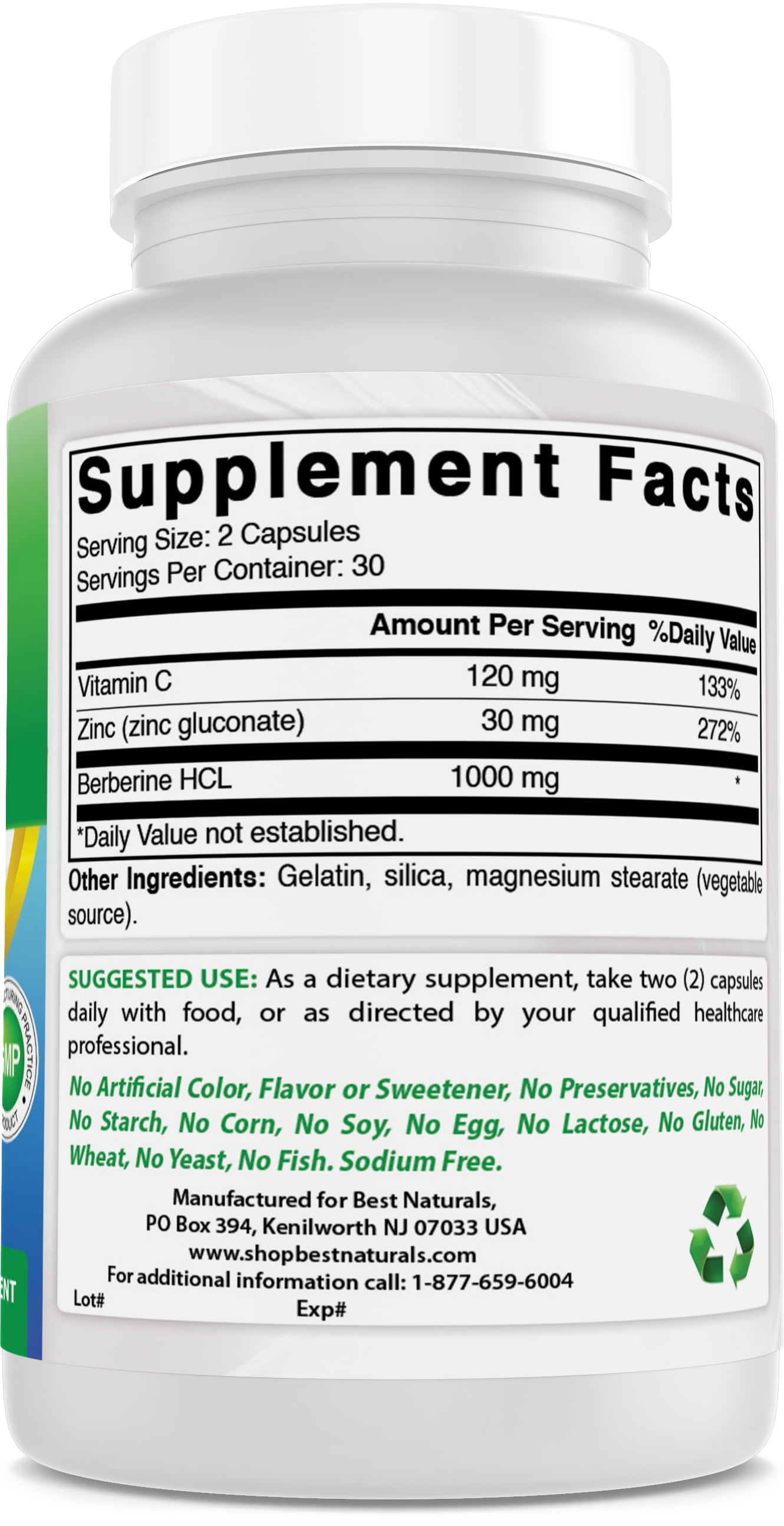 (2 pack) Best Naturals Berberine Plus 1000mg, Non-GMO, 60 Capsules
