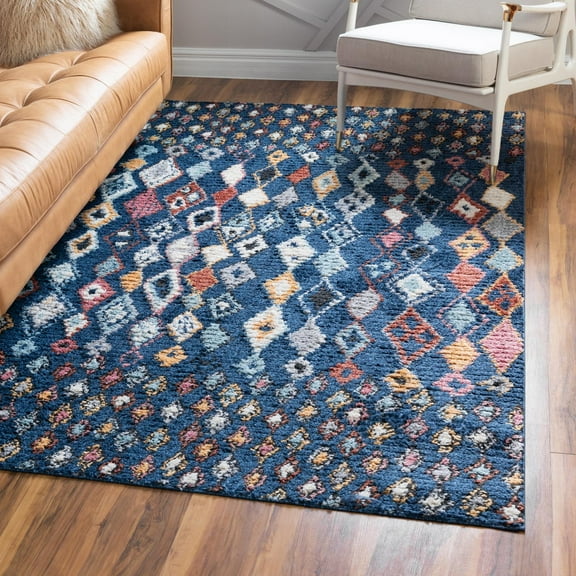 Unique Loom Morocco Collection Area Rug - Medina (4' 1" x 6' 1" Rectangle Navy Blue/Gray)