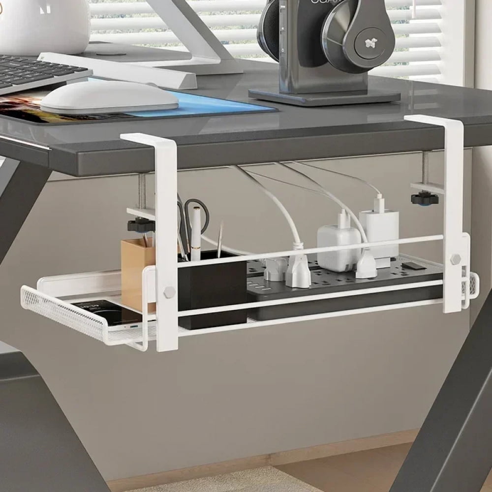 Under Desk Cable Management Tray 14.37 Inch No Drill Steel Desk Cable Organizers Wire Management Tray Cable Management Rack
