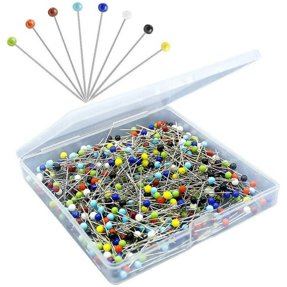 500PCS Sewing Pins for Fabric, Straight Pins with Colored Ball Glass Heads Long 1.5inch, Quilting Pins for Dressmaker, Jewelry DIY Decoration, Craft and Sewing Project by