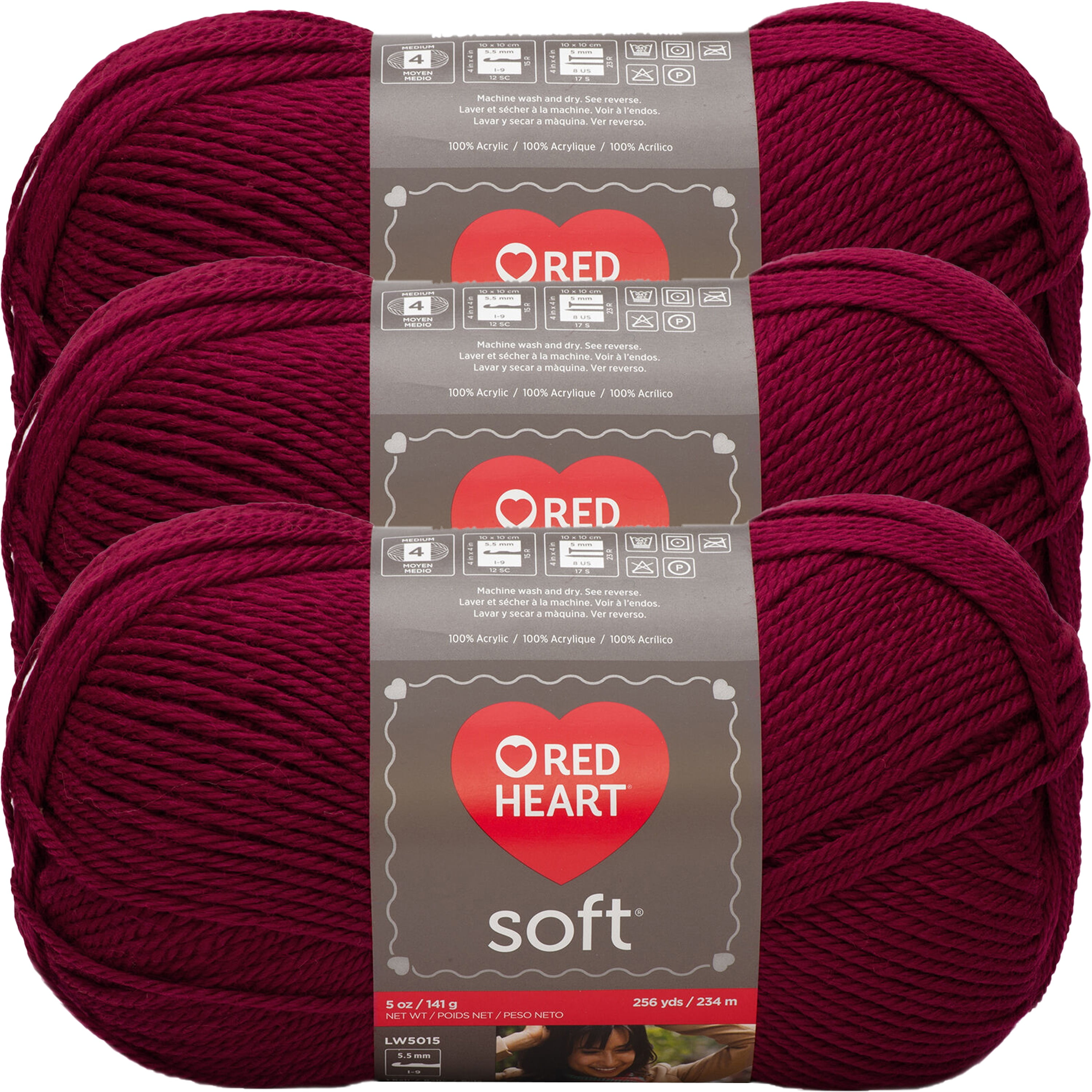 Red Heart Soft Wine Yarn - 3 Pack of 141g/5oz - Acrylic - 4 Medium (Worsted) - 256 Yards - Knitting/Crochet