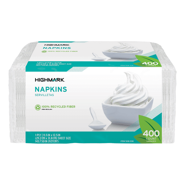 Highmark® 100 Recycled Paper Napkins, ChlorineFree, 11 1/2" x 12 1/2