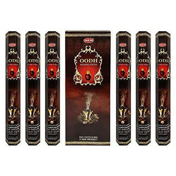 Hem Oodh Incense Sticks Agarbatti Masala - Pack of 6 Tubes, 20 Sticks Each Box, Total 120 Sticks -