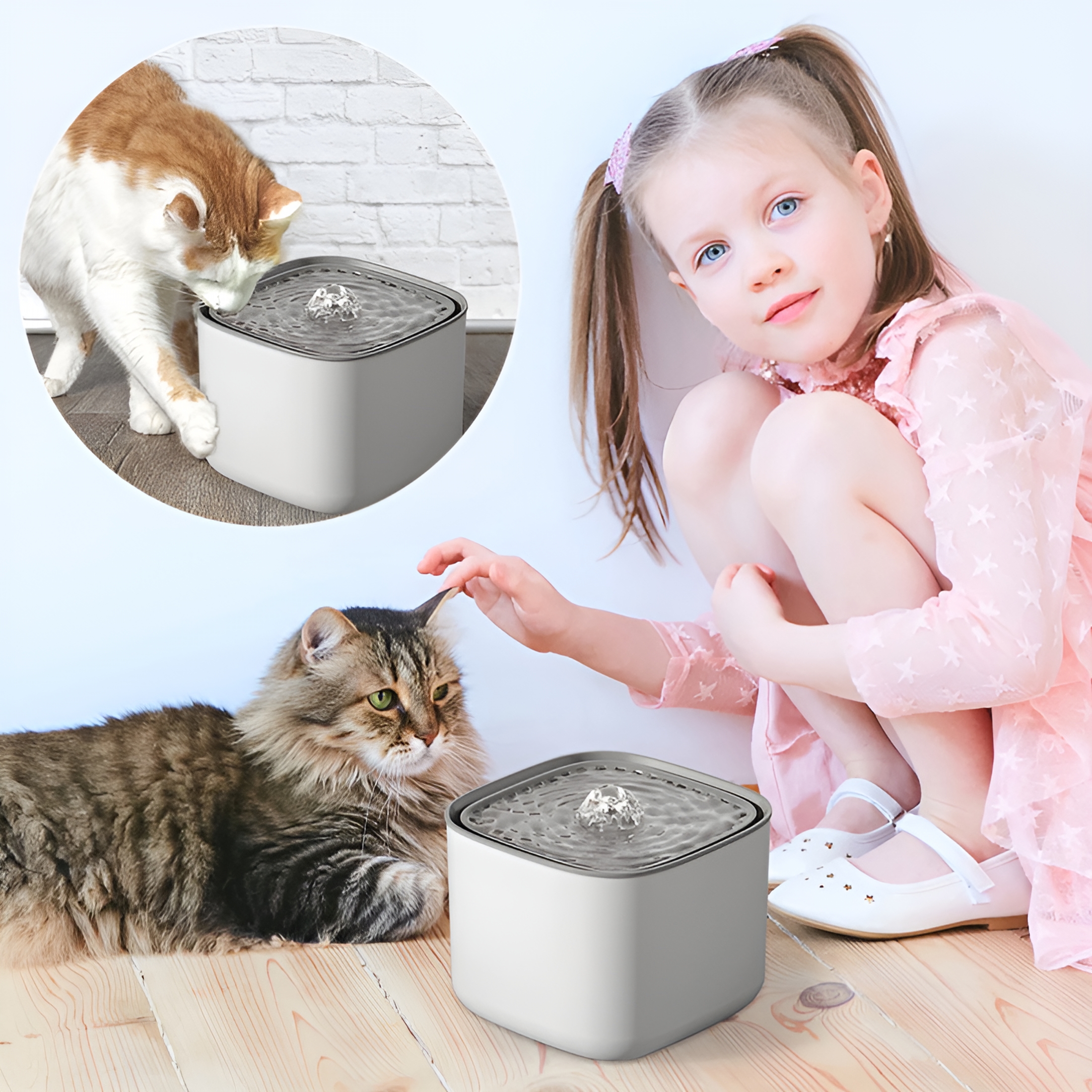 HIBIBUD Cat Water Fountain Wireless Pet Battery Operated Automatic Dog Dispenser for