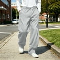 thumbnail image 6 of Mens Wide Leg Sweatpants Solid Color Elastic Waist Loose Baggy Sweatpants Fashion Casual Winter Drawstring Outdoor Workout Pants with Pockets, 6 of 9