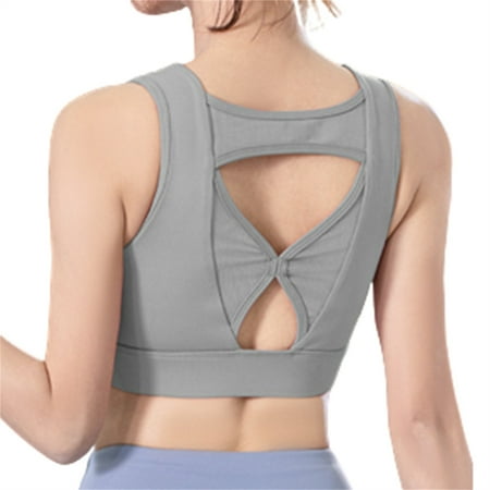 

Women s Slim Fit Workout Crop Tank Top Sleeveless Open Navel Hollow Back Bra Removable Chest Pad for Girls Ladies Yoga Camis Tanks Athletic Sports Bra Solid Color M Sea Rock Grey