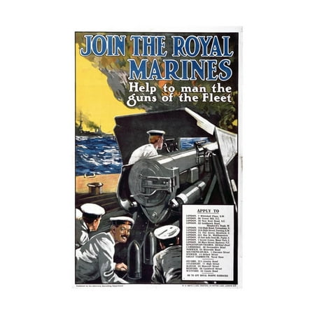 'Join the Royal Marines - Help to Man the Guns of the Fleet', World War I Recruitment Poster Print Wall Art By English (Best English Guns For Sale)