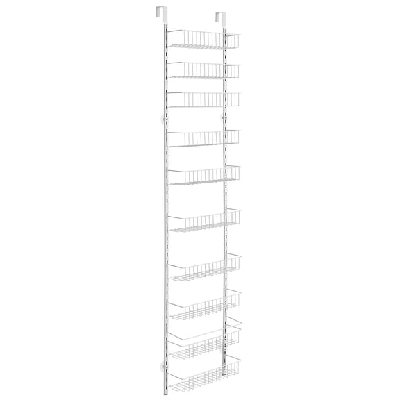 10-Tier Over The Door Pantry Organizer & Cabinet Shelves, Adjustable Hanging Storage Rack for Kitchen, Spices, Canned Food, Bathroom - White