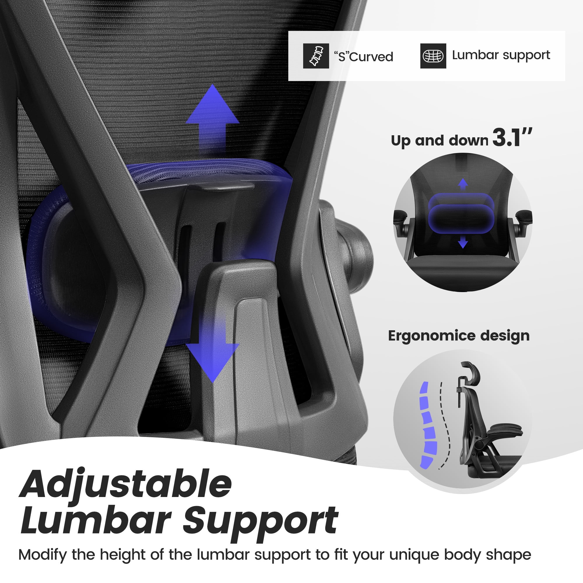 COOLHUT Ergonomic Office Chair, High Back Mesh Office Desk Chair with Headrest 500LBS, Executive Office Chair with Adjustable Aremrest, Home Office Swivel Desk Chair for Home Office, Black