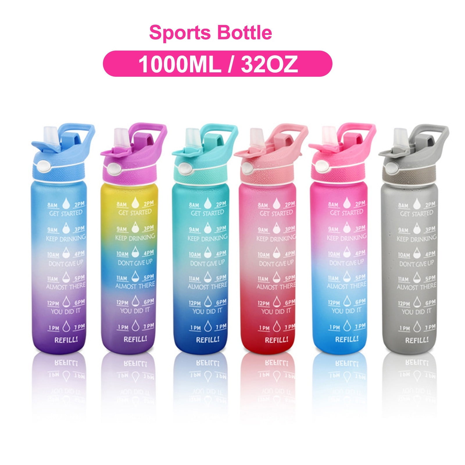 32/24 Oz Water Bottles with Removable Straw & Time Marker, Motivational  Sports B