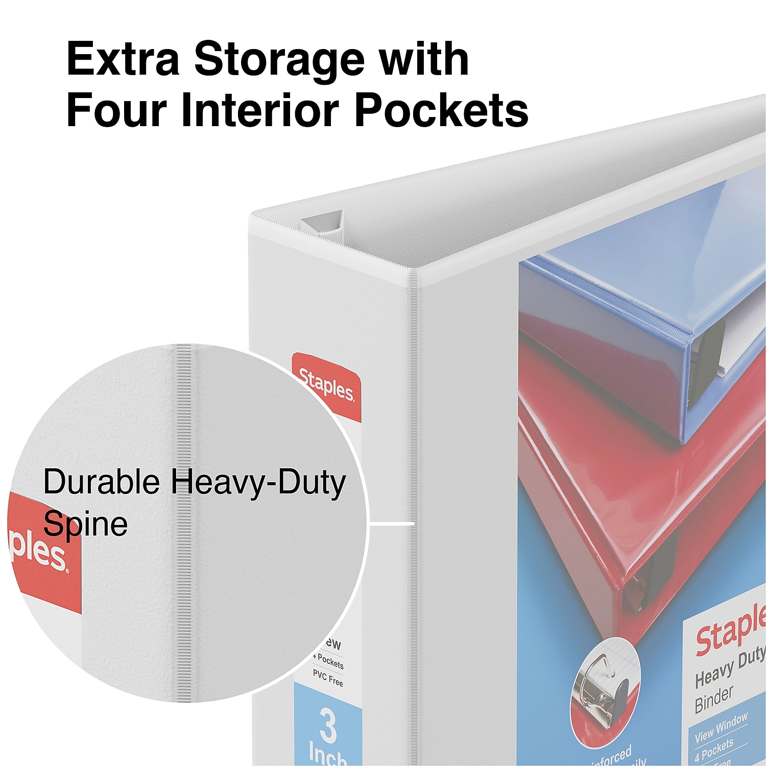 Staples Heavy Duty 3" 3-Ring View Binders White 8/Carton 56265CT/24693VS
