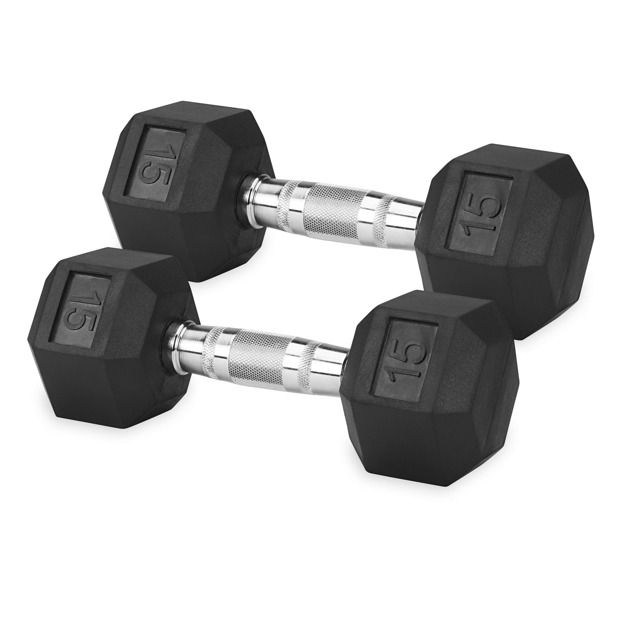 Well-Fit Rubber and Cast Iron Hex Dumbbell Set, 20 Lbs., Black, Includes 2 Weights
