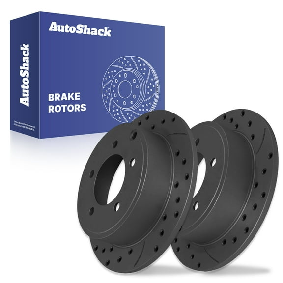 AutoShack Rear Solid Drilled & Slotted Coated Brake Rotor Black Matte Finish 2-PC Set Replacement for 2007-2017 Jeep Patriot 2007-2017 Jeep Compass 2008-2014 Dodge Avenger BlackShield 10.31" (262 mm)