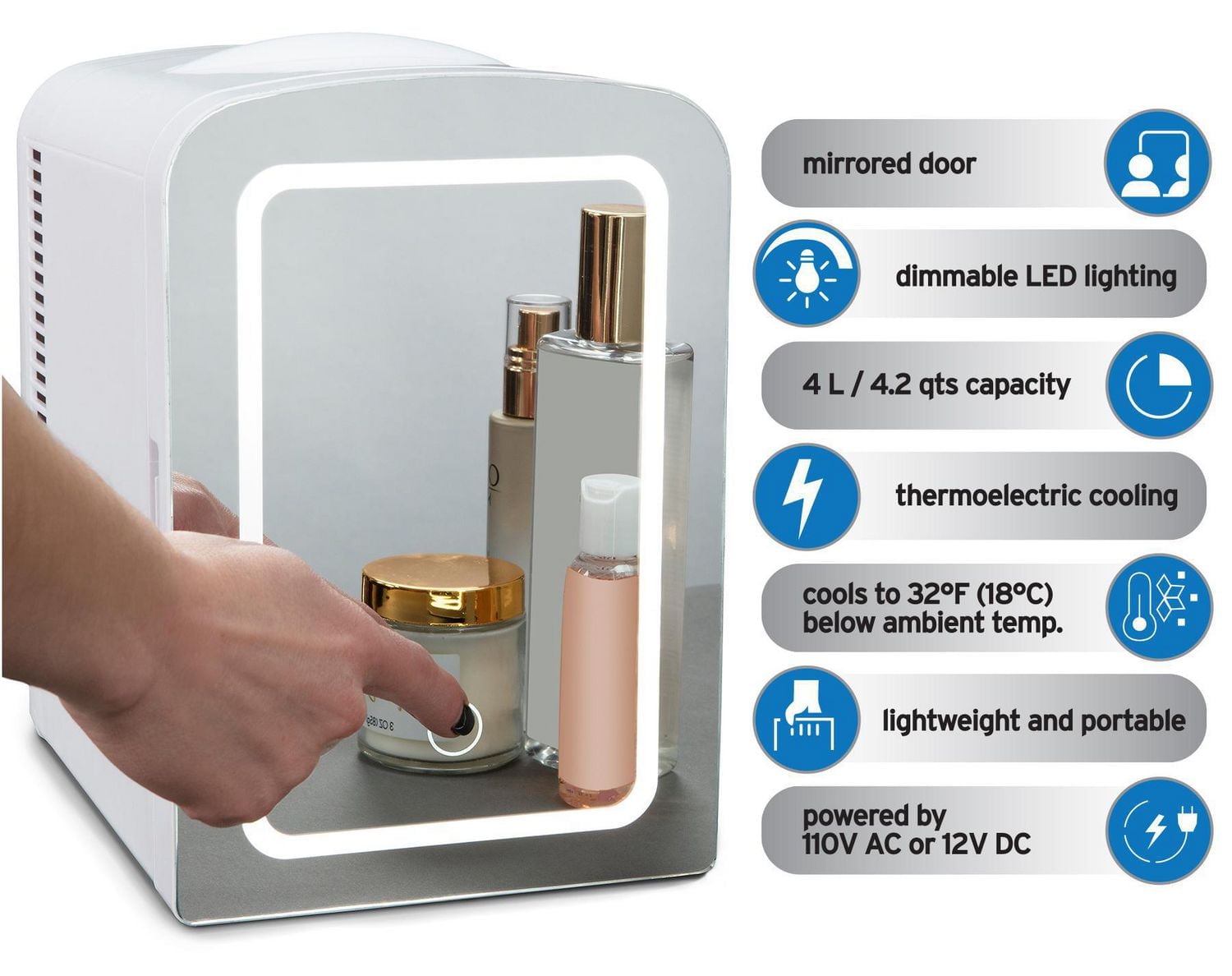 Koolatron Refroidisseur/Frigo LED Miroir, 4L (4,2 Quarts) pour Cosmétiques, Boissons, Nourriture ou Médicaments