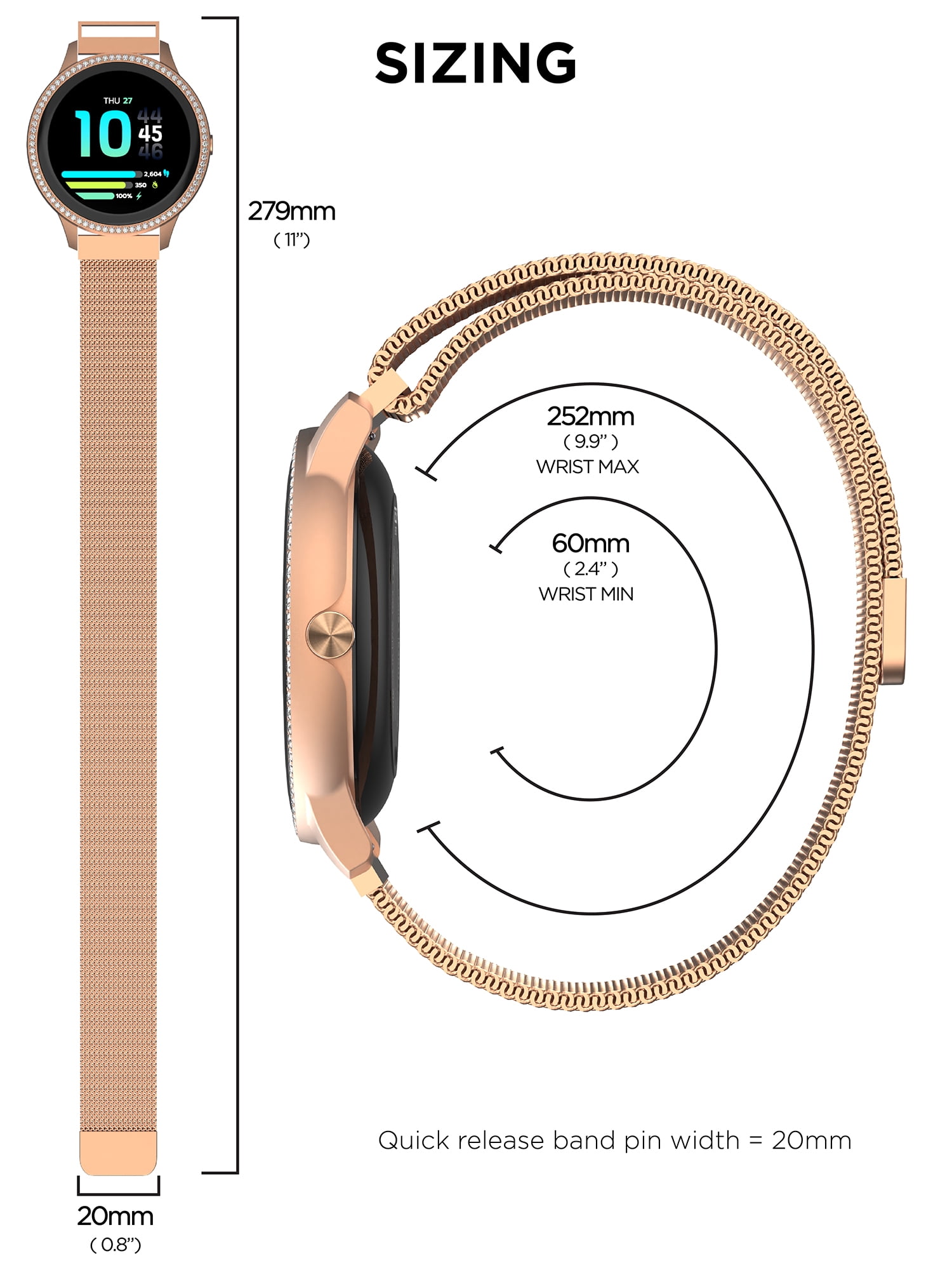 iTech Elite 3 Unisex Adult Round Smart Watch, Rose Gold, Silicone Strap