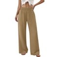 thumbnail image 6 of Wide Leg Pants for Woman Dressy Stretchy High Waisted Trousers with Pockets Casual Lounge Pants Khaki 2XL, 6 of 10