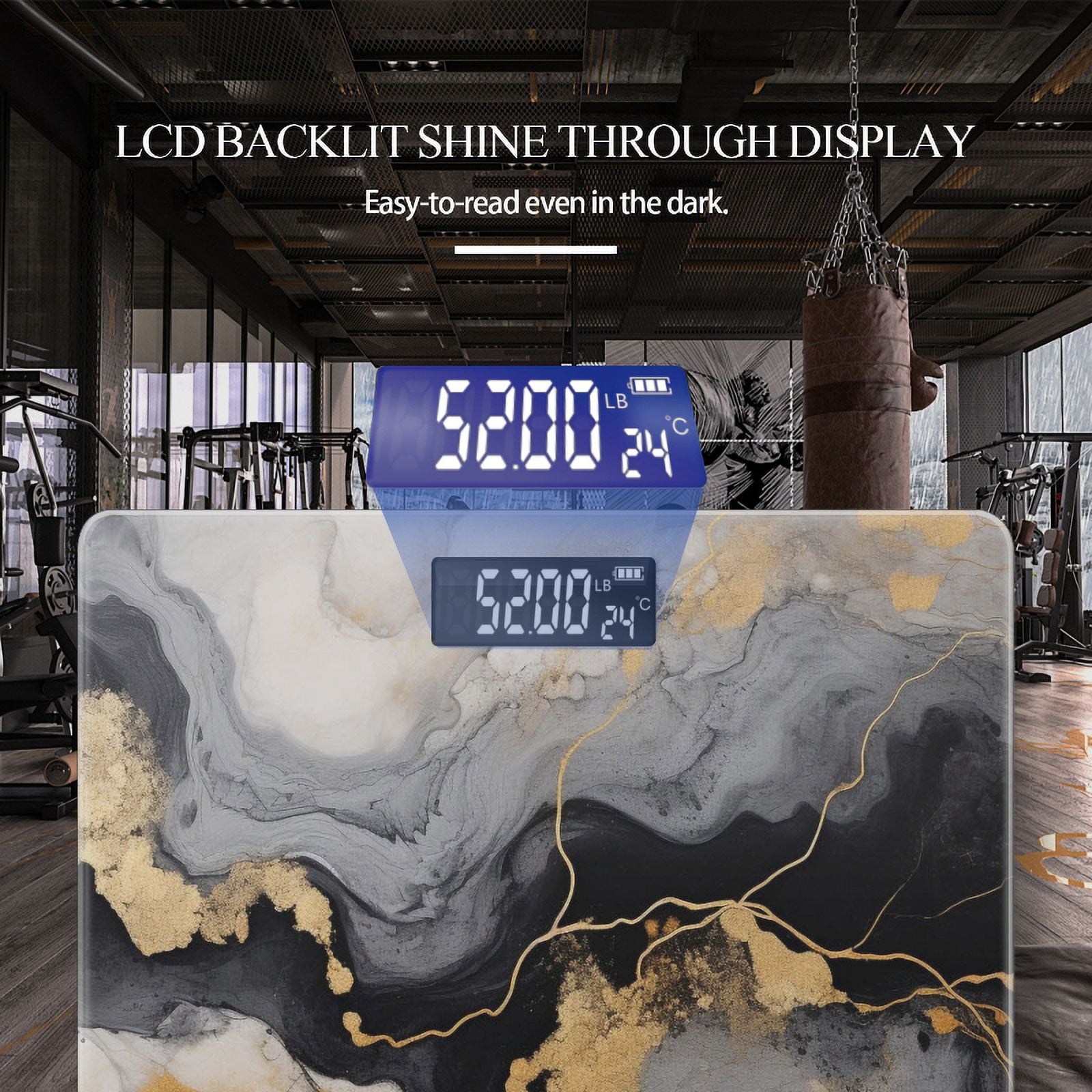 High Precision Body Weight Scale Smart Bathroom Scales with Large LCD Display(400lbs),Decorative for Bedroom-Abstract Black And White Marble With Golden Lines