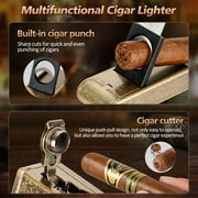 Travel Cigar Humidor,Leather Cigar Case with Cigar Lighter,Built-in Straight Cigar Cutter Cigar Punch,Portable Cigar Box with Humidifier and Cedar Tray,Cigar Accessories Set for Men,Hold 7 Cigars