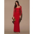 thumbnail image 3 of Red Lace Long Sleeve Sweetheart Neck Maxi Slip Dress For Women, Elegant Evening Gown, 3 of 6