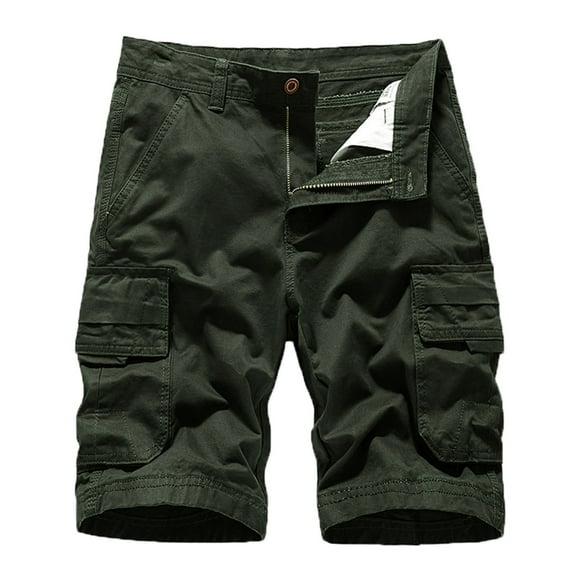 HOOMEUMY Men's Shorts Cotton Multi-Pocket Straight Loose Fit Summer Shorts Military Army Green Cargo Shorts Green L