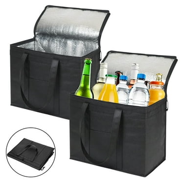 2 Pack Commercial Insulated Bag for Food Delivery, Foldable Hot & Cold Thermal Bag with Sturdy Zipper for Groceries, Stands Upright (XL, Black)