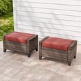 thumbnail image 3 of INTER HUT 2 Pieces Modern Outdoor Wicker Patio Footstools, Multipurpose PE Rattan Ottomans Set, Brown/Red, 3 of 9