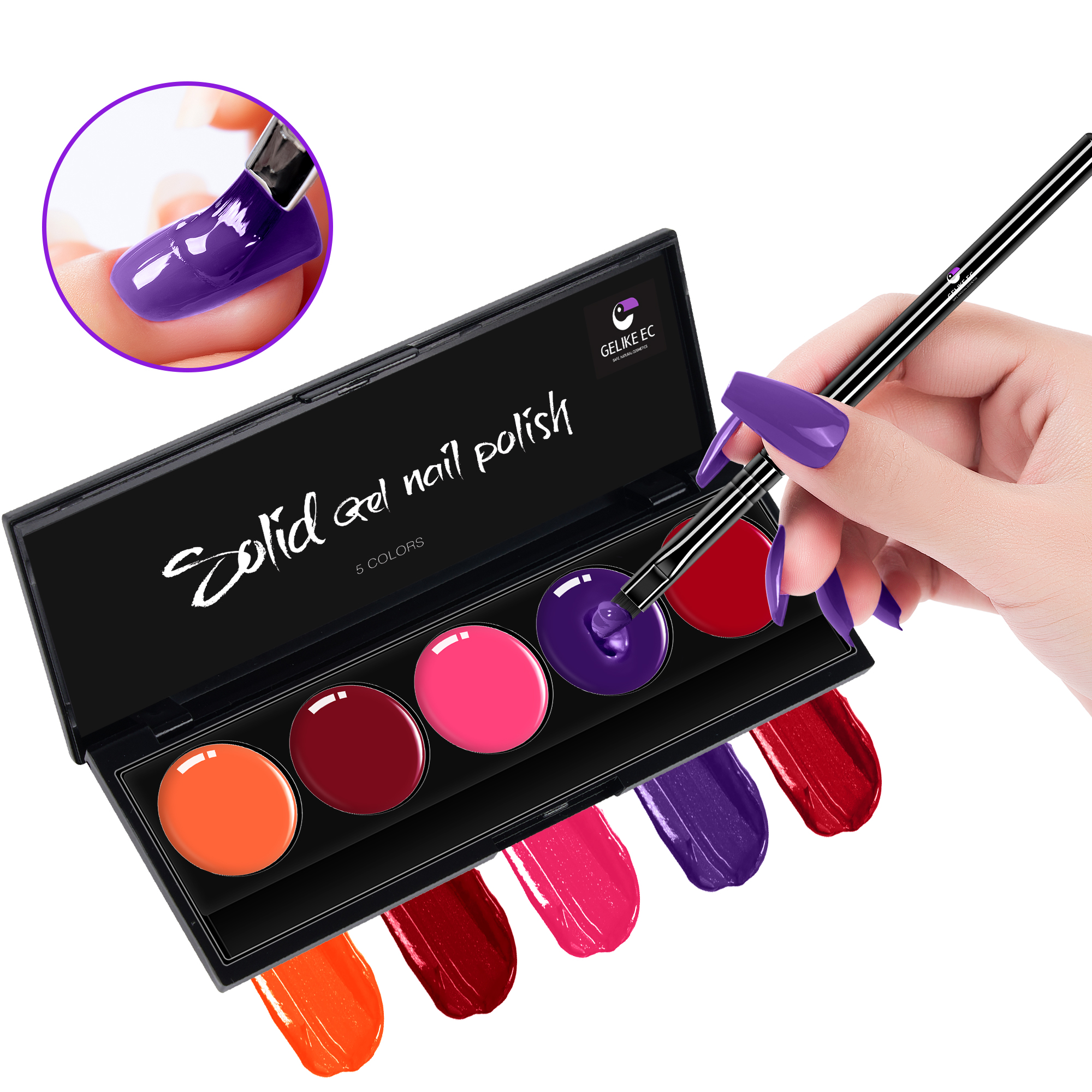 Gelike EC Solid Gel Nail Polish, 5 Colors Dark Bright Red Gel Nail