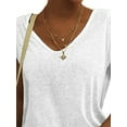 thumbnail image 2 of Cilcicy Women Solid Color V-Neck Cap Sleeve Loose T-Shirt Top, 2 of 4