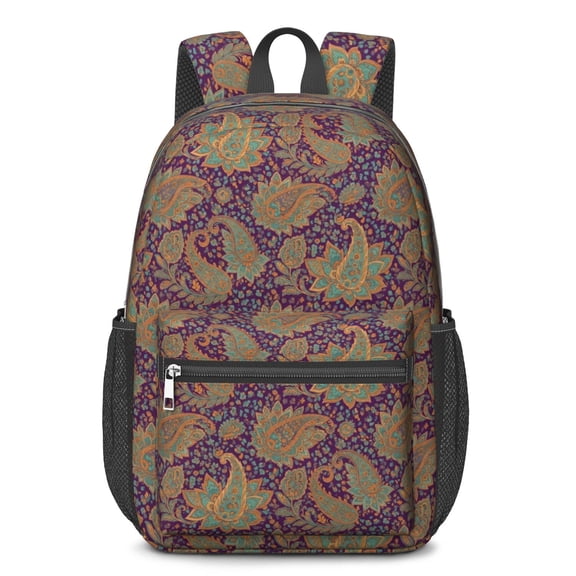 Paisley and Floral Purple Pattern 17" Waterproof Oxford School Backpacks for Teens, S-Shape Padded Straps, for School, Travel, Hiking, Camping