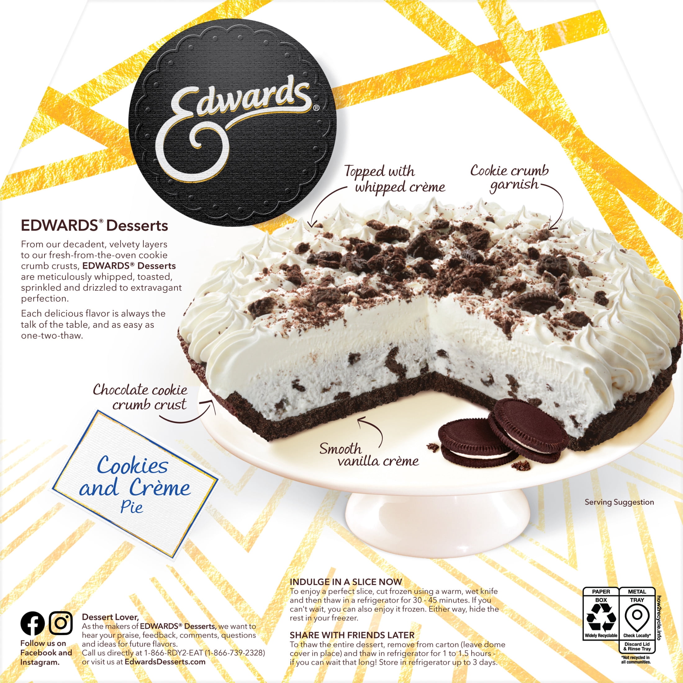 Edwards Premium Desserts Frozen Cookies and Crème Pie, 26.0 oz