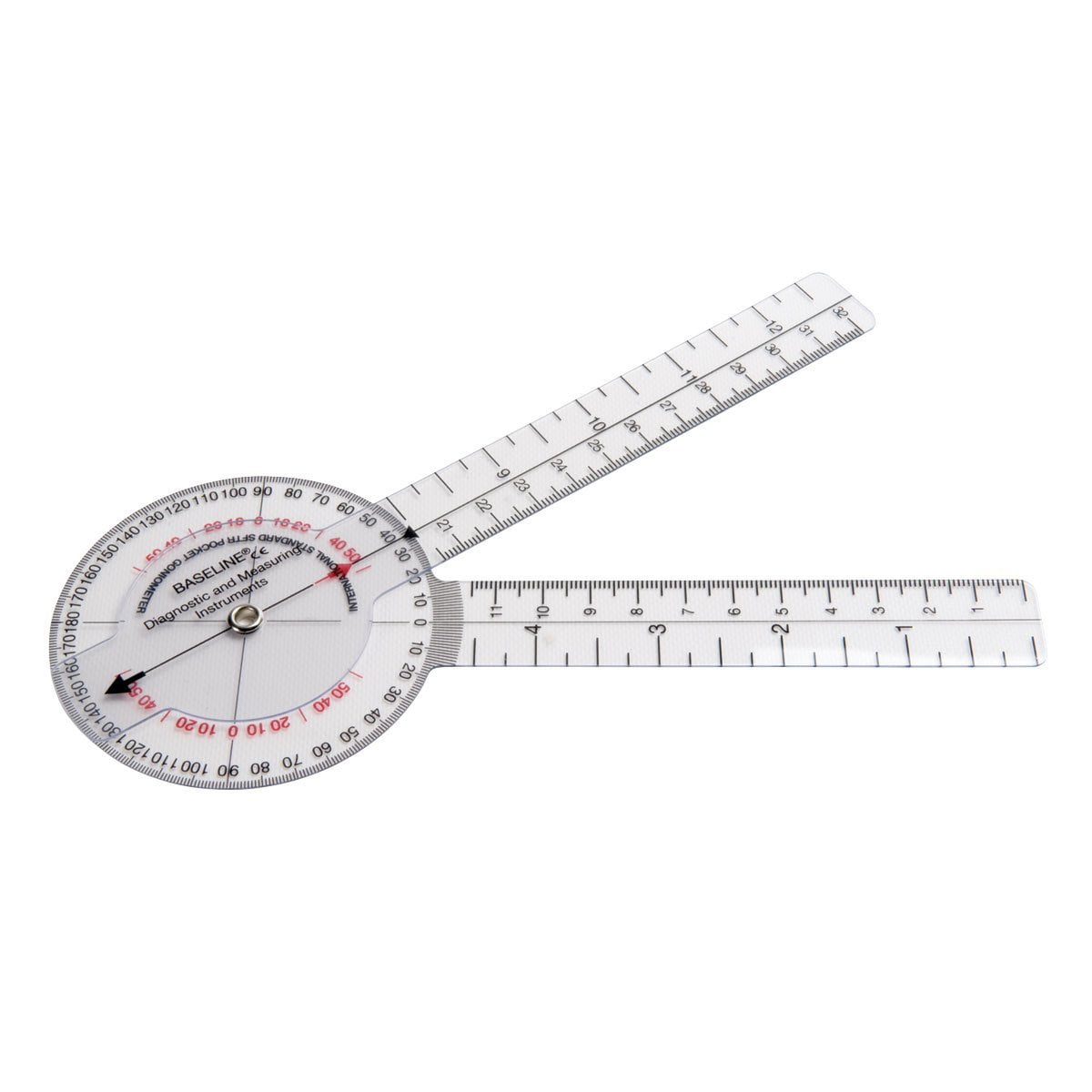 121002 Plastic Goniometer, 360 degree Head, 6" Arms, Transparent