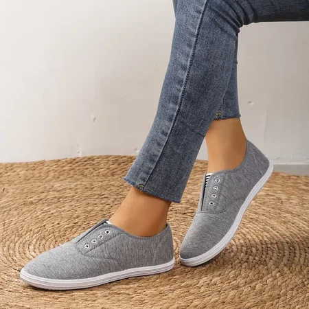 

Women‘s Flat Loafer Shoes Grey Soft Sole Canvas Slip On Sneakers Women‘s Casual Shoes