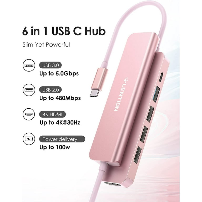 LENTION USB C Hub Multiport Adapter with 100W PD Charging,4K HDMI,USB 3.0 &  2.0 Compatible 2023-2016 MacBook Pro,New Mac Air/Surface,Chromebook,More(CE17,Rose  Gold) 