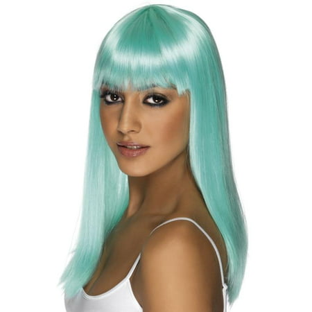 Long Straight Neon Aqua Glamourama 80's Punk Rock Adult Costume Wig