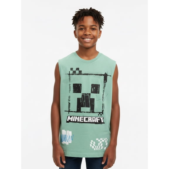Minecraft Boys Creeper Graphic Muscle Tank Top, Sizes 4-18