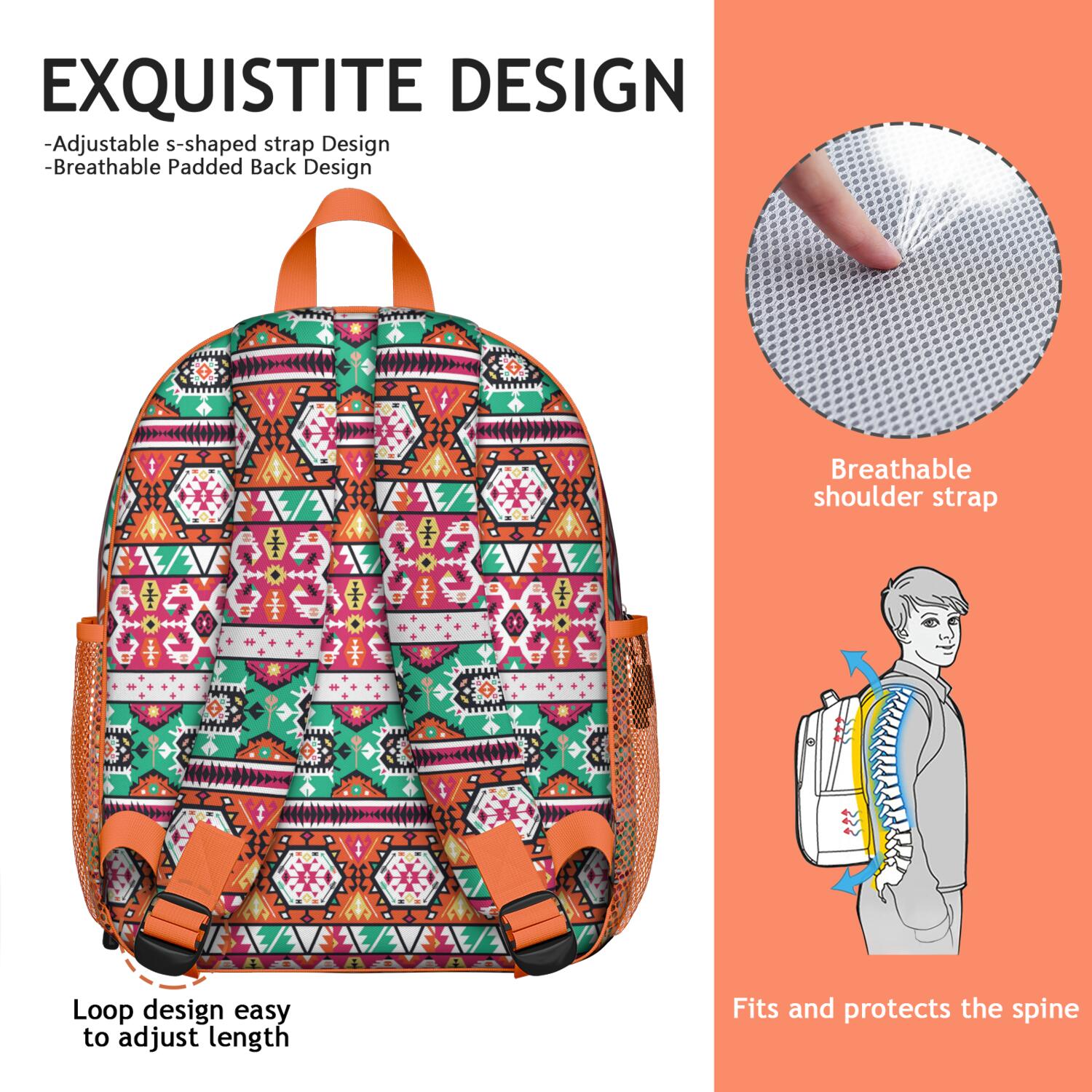 Bohemian Elephant Print Ergonomic School Backpack  display picture 3