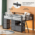 thumbnail image 4 of Kdymod Loft Bed Twin with 6 Storage Drawers & Shelf,Teens Adult Loft Bed with LED Lights & Play Curtain,Metal Twin Loft Storage Bed Frame with Ladder & Safety Guardrail for Bedroom Small Room, 4 of 9