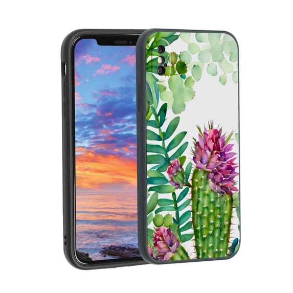 Cactus-watercolor-119 Phone Case, Degined for iPhone X Case Men Women, Flexible Silicone Shockproof Case for iPhone X